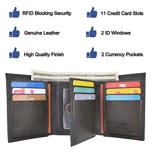 Cazoro Extra Capacity Trifold 2 ID Window Wallet for Men RFID Blocking Genuine Leather Wallet