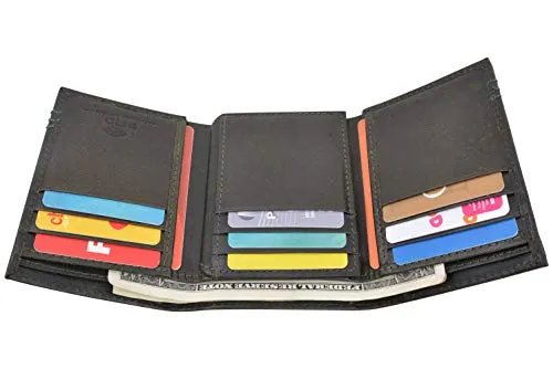 Cazoro Extra Capacity Trifold 2 ID Window Wallet for Men RFID Blocking Genuine Leather Wallet