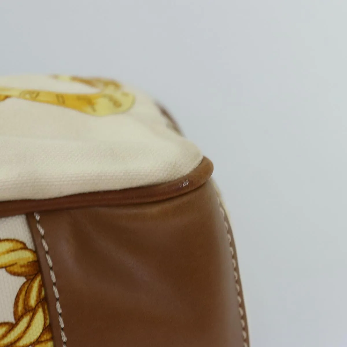 CELINE Boogie bag Hand Bag Canvas Leather Beige Yellow Auth yk12809