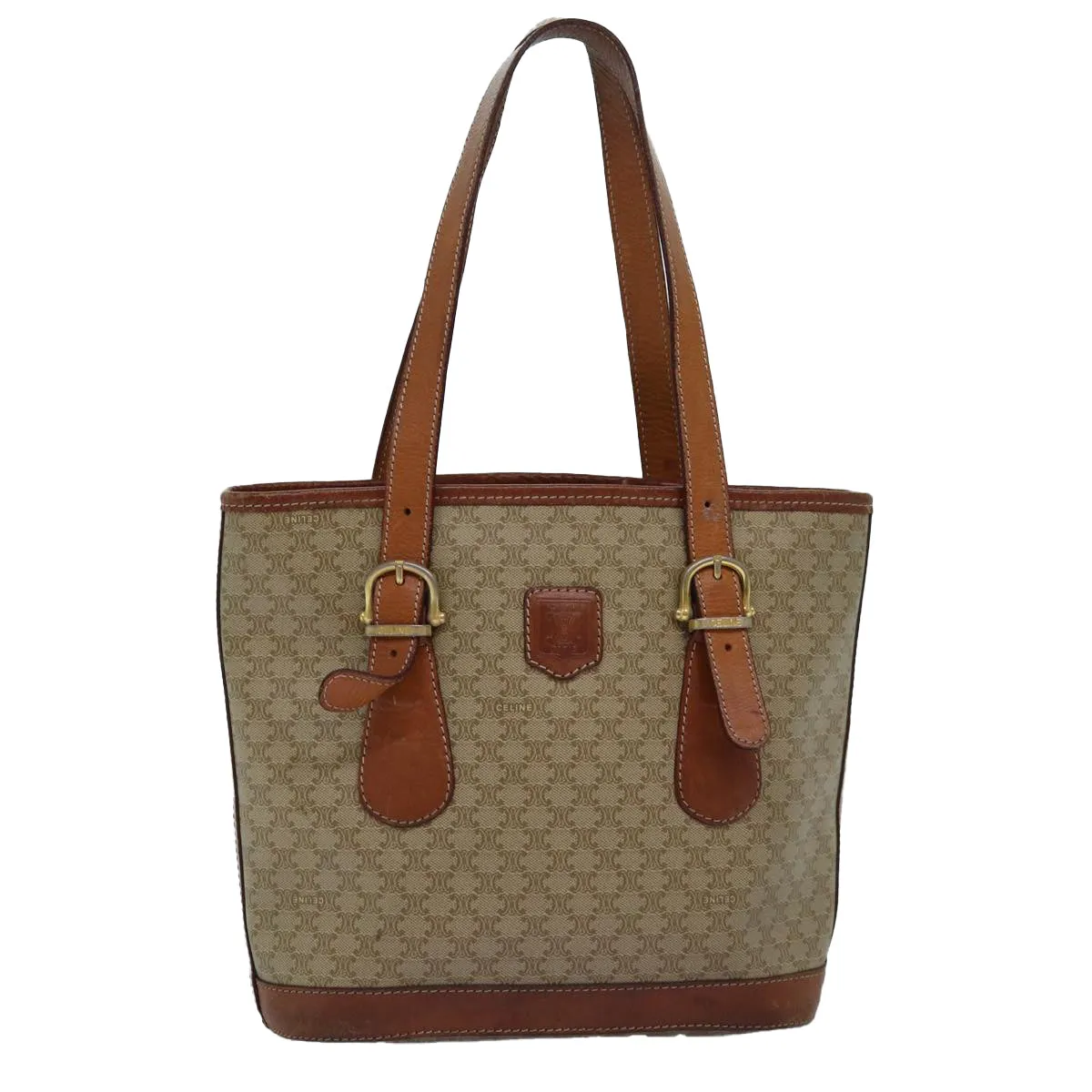 CELINE Macadam Canvas Tote Bag Beige Auth yk12586