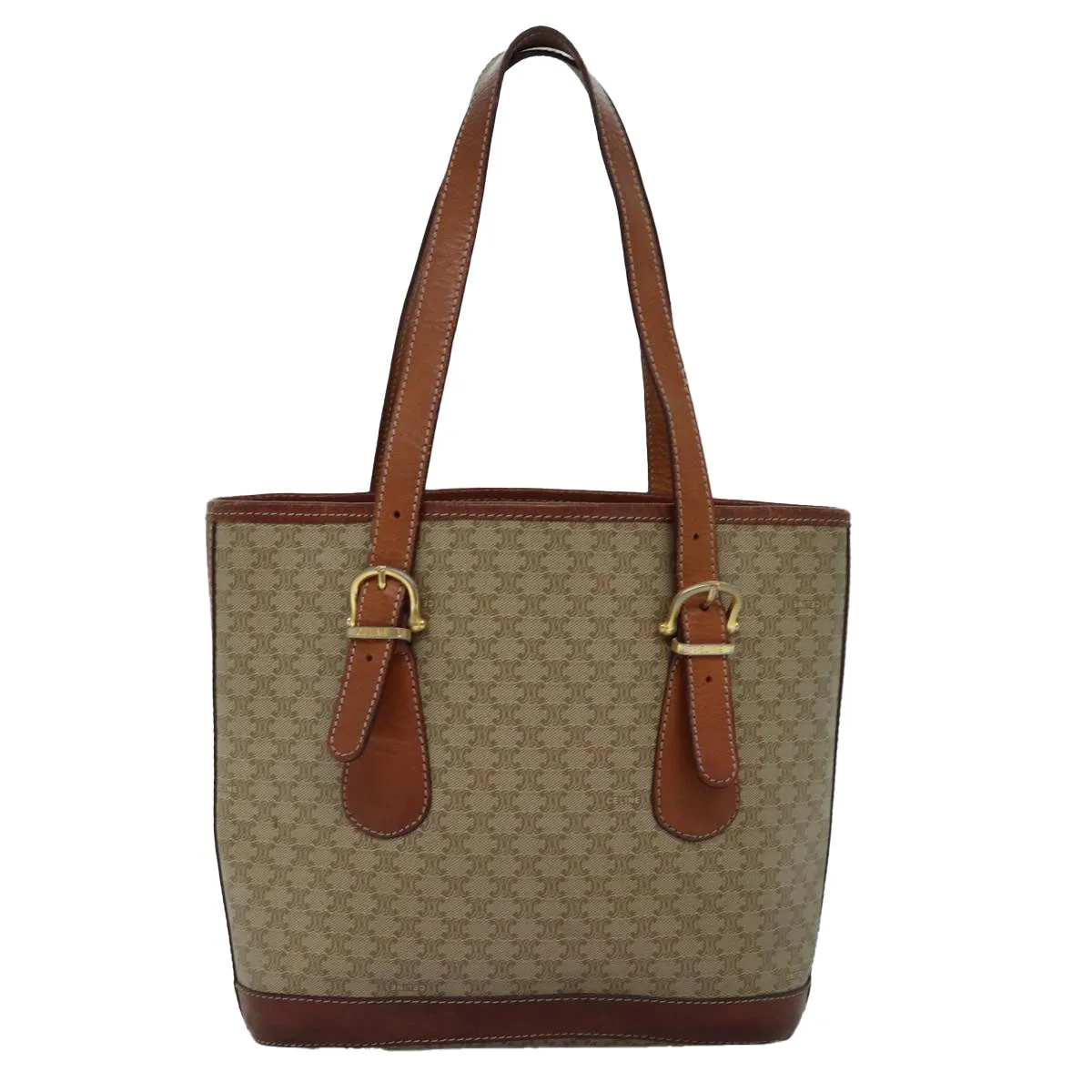 CELINE Macadam Canvas Tote Bag Beige Auth yk12586