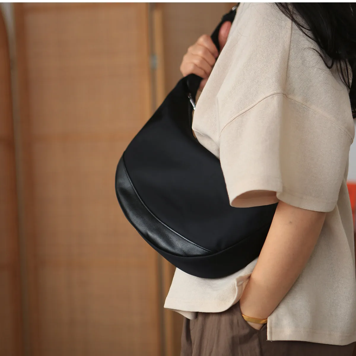 Chic Women's Nylon Crossbody Bag Black Small Shoulder Purse