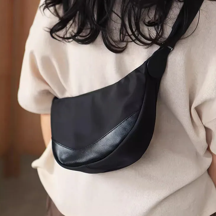 Chic Women's Nylon Crossbody Bag Black Small Shoulder Purse