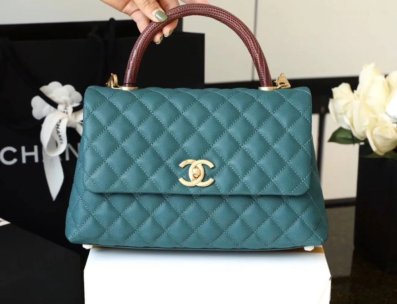 CHLLarge Flap Bag With Top Handle Teal For Women, Women’s Handbags, Shoulder And Crossbody Bags 11in/28cm A92991