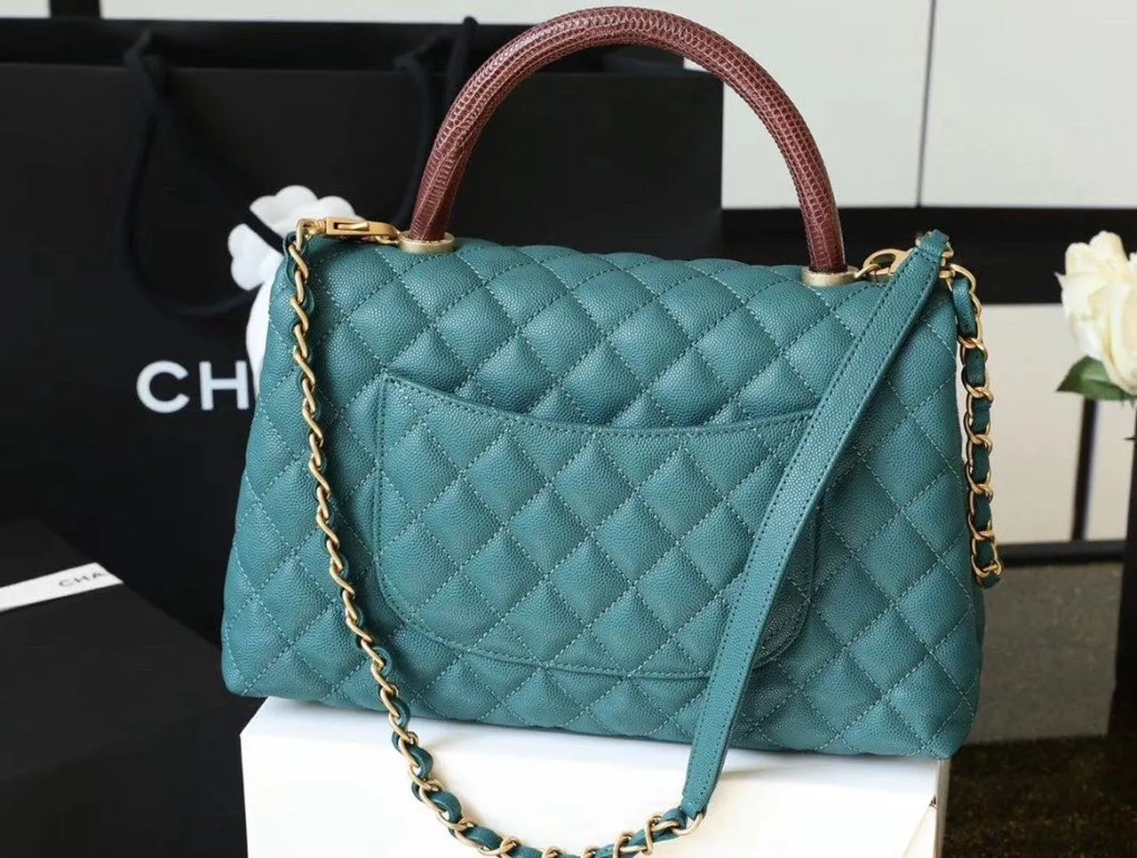 CHLLarge Flap Bag With Top Handle Teal For Women, Women’s Handbags, Shoulder And Crossbody Bags 11in/28cm A92991