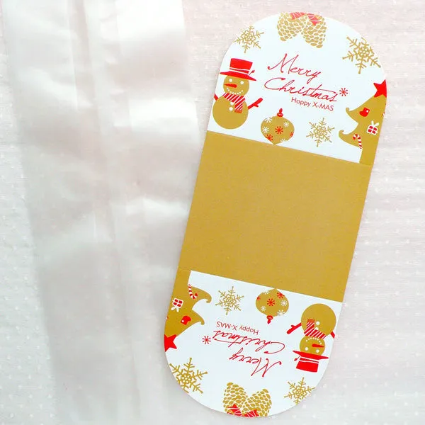 Christmas Packaging Bags / Translucent Plastic Bags with Christmas Base / Gift Wrapping Bags / Favor Packing Bag (5pcs / Gold & White) GB139