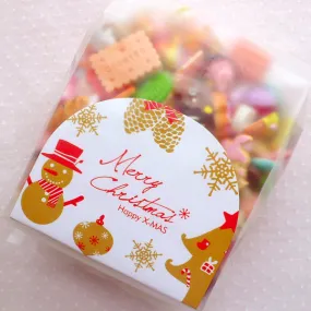 Christmas Packaging Bags / Translucent Plastic Bags with Christmas Base / Gift Wrapping Bags / Favor Packing Bag (5pcs / Gold & White) GB139