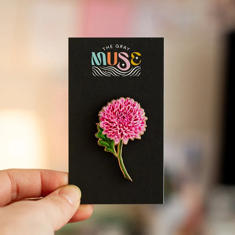 Chrysanthemum v2 Floral Enamel Pin | November Birth Month Flower