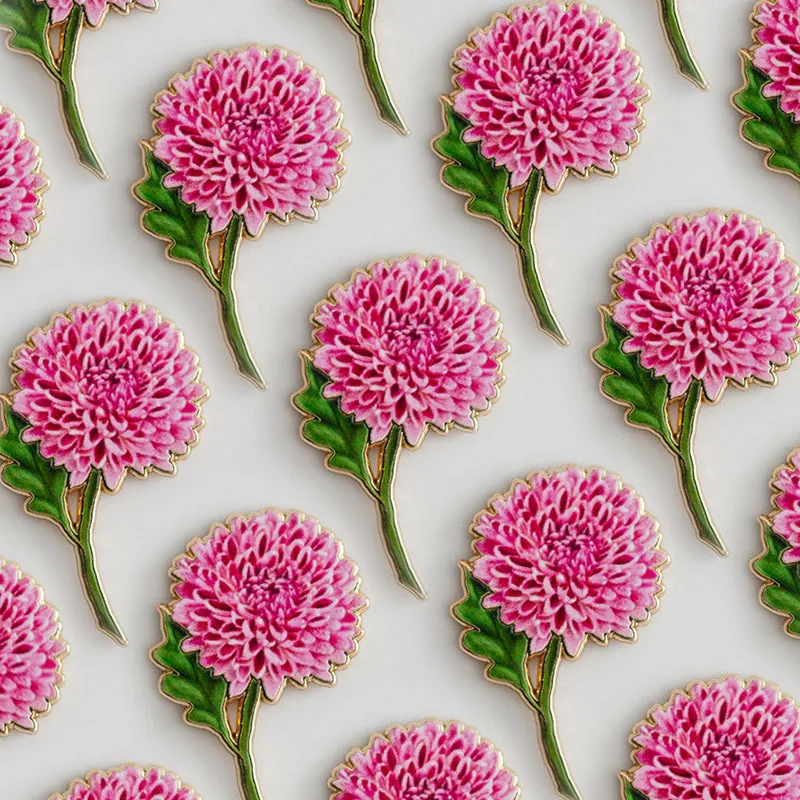 Chrysanthemum v2 Floral Enamel Pin | November Birth Month Flower
