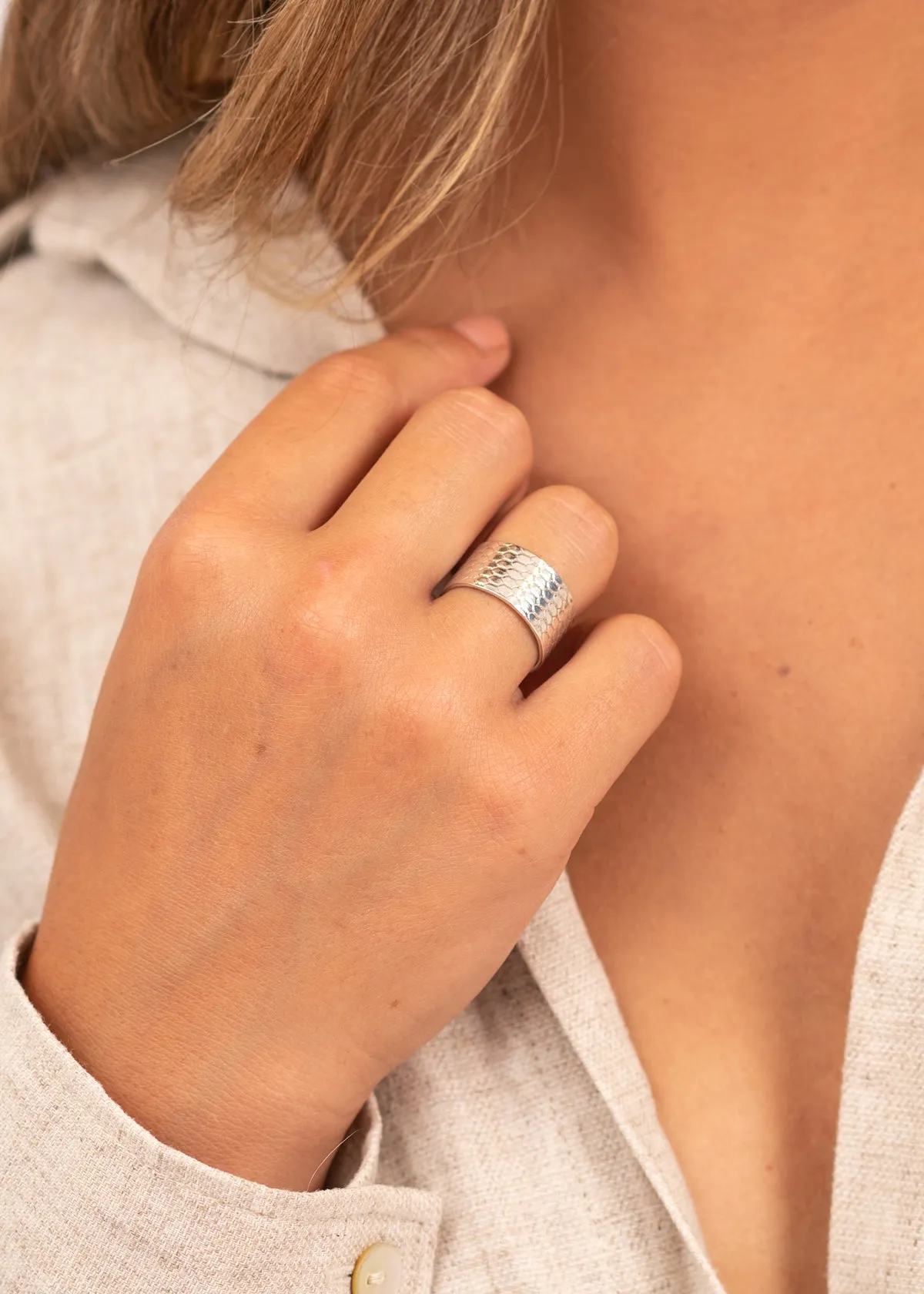 Chunky Mermaid Scale Sterling Silver Ring