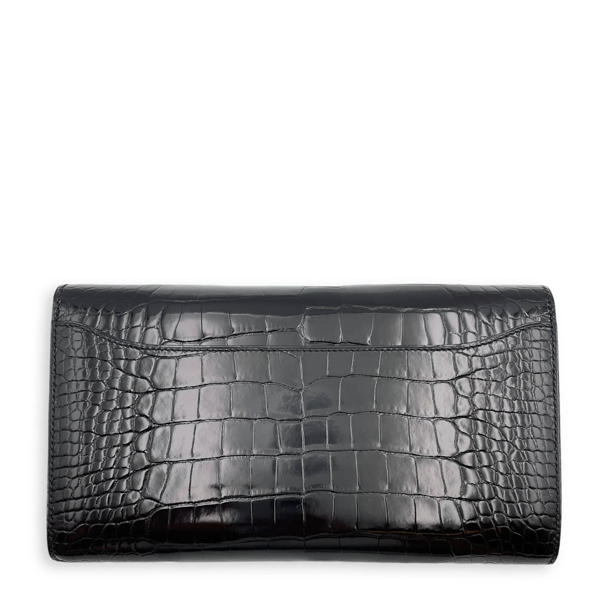 Constance Wallet Black Wallet in Shiny Alligator, Permabrass hardware