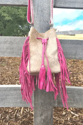 Cowgirl Cowhide Bag - Nat/Fuchsia