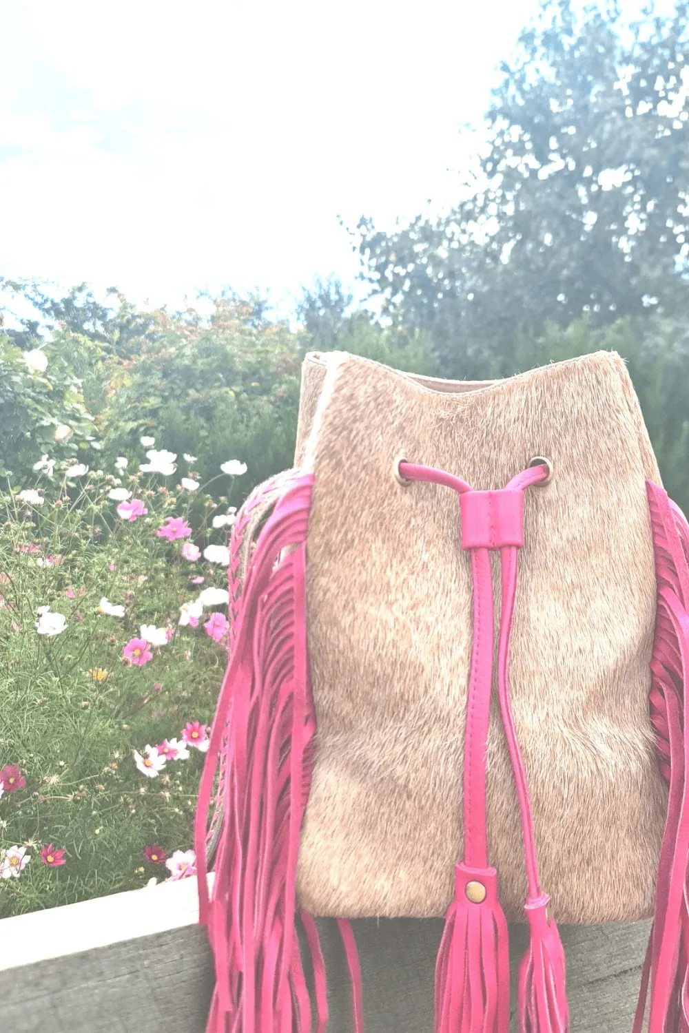 Cowgirl Cowhide Bag - Nat/Fuchsia