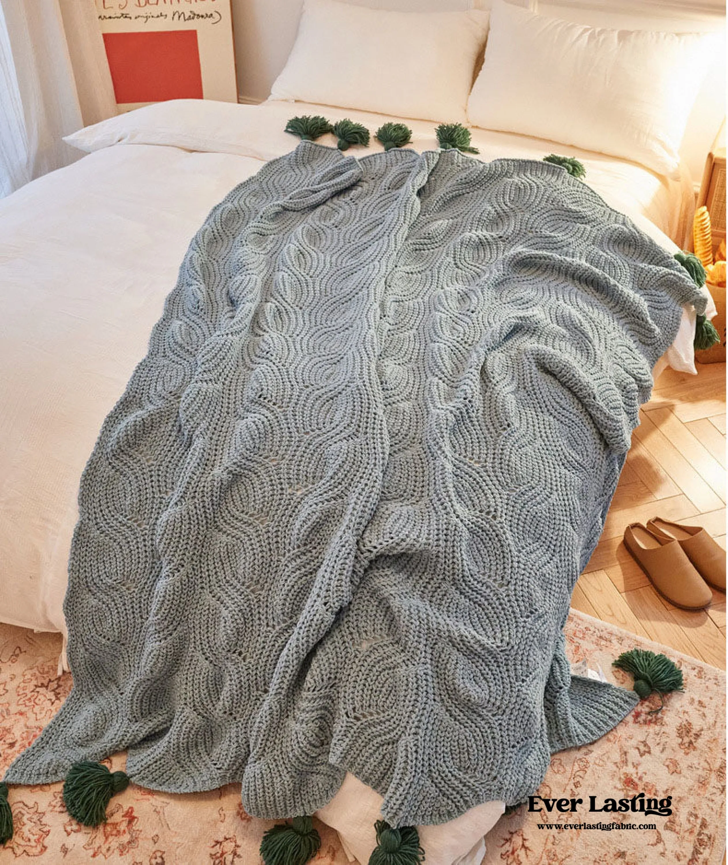 Cozy Knit Pom Pom Blanket (7 Colors)