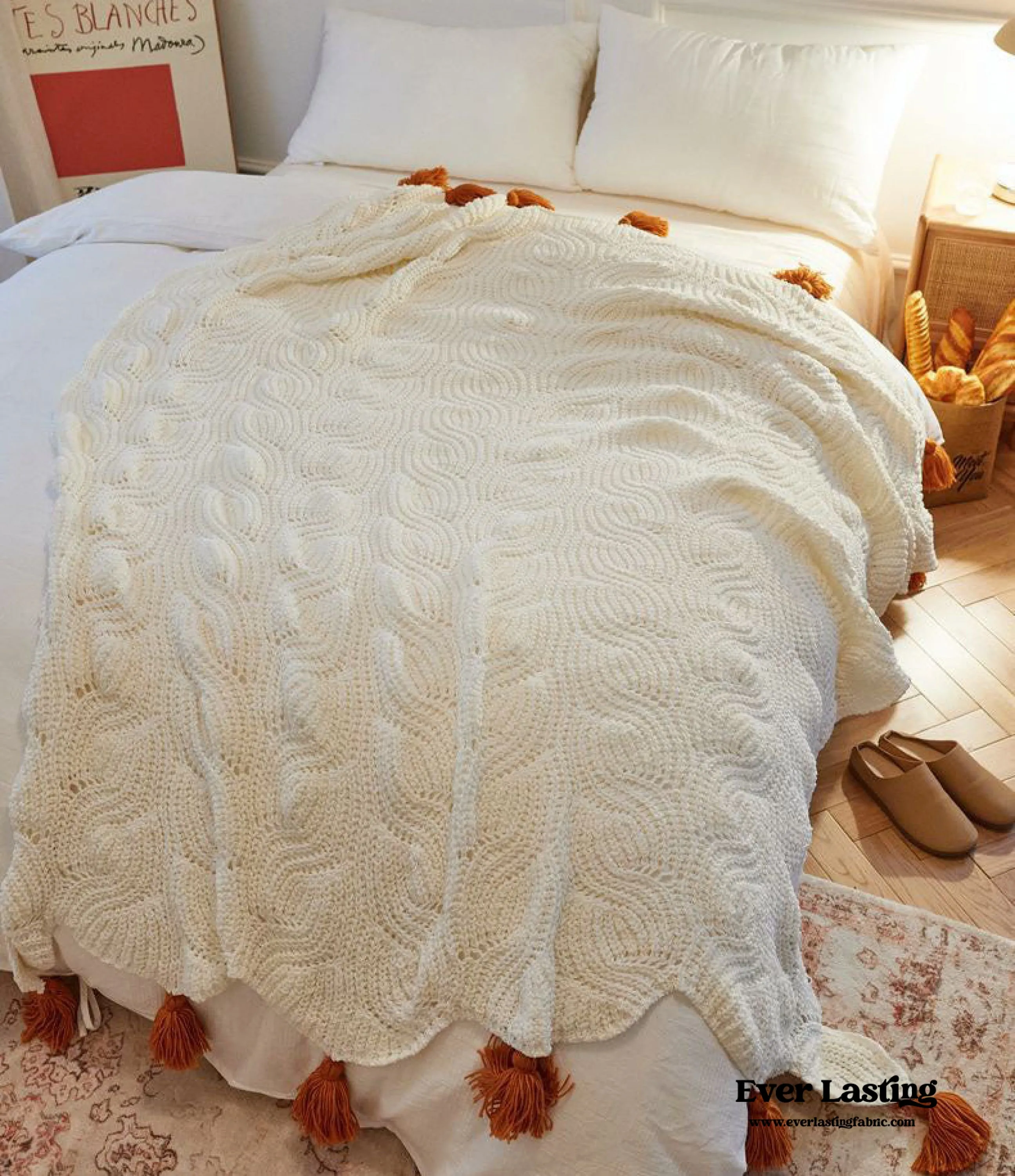 Cozy Knit Pom Pom Blanket (7 Colors)