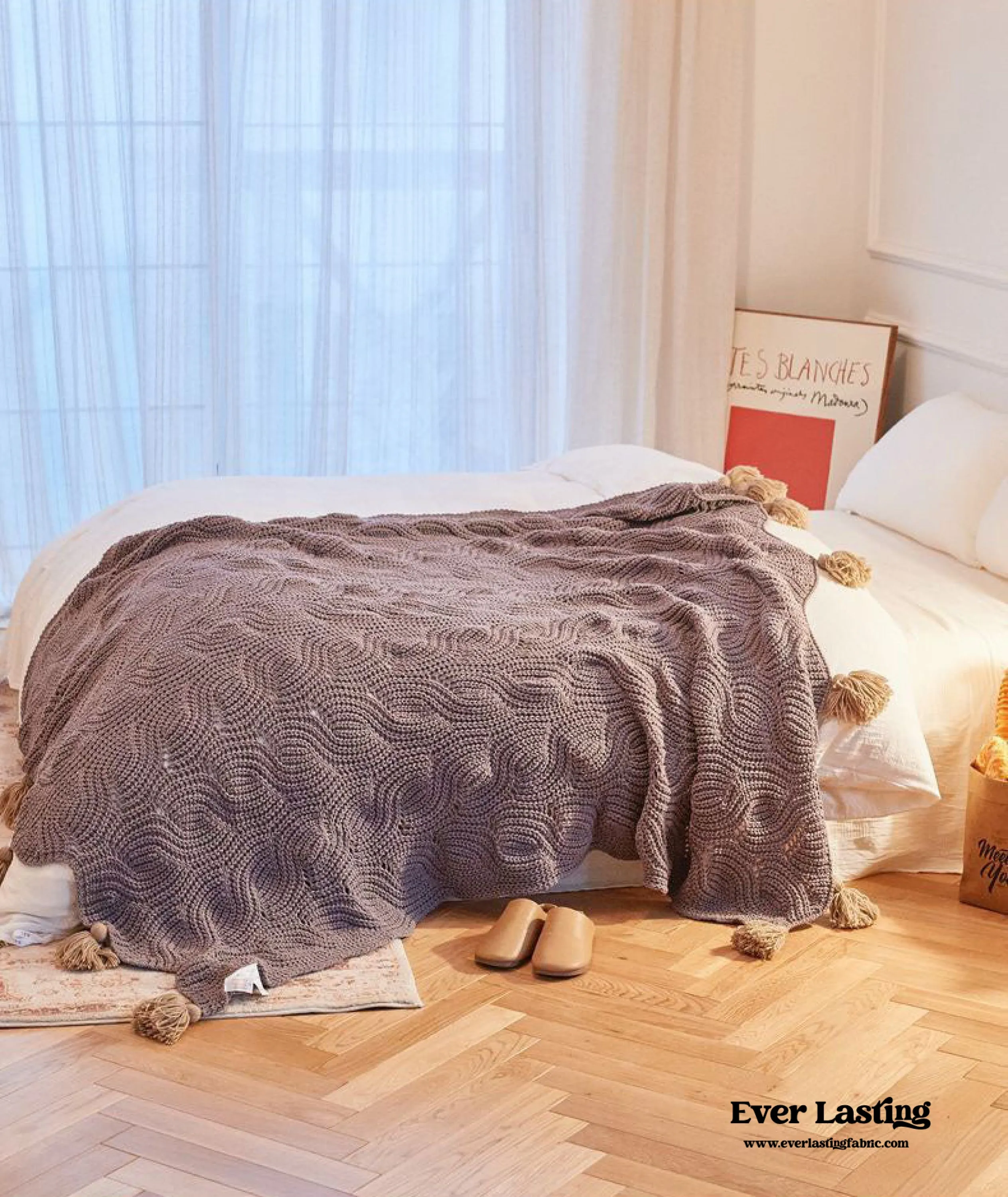 Cozy Knit Pom Pom Blanket (7 Colors)
