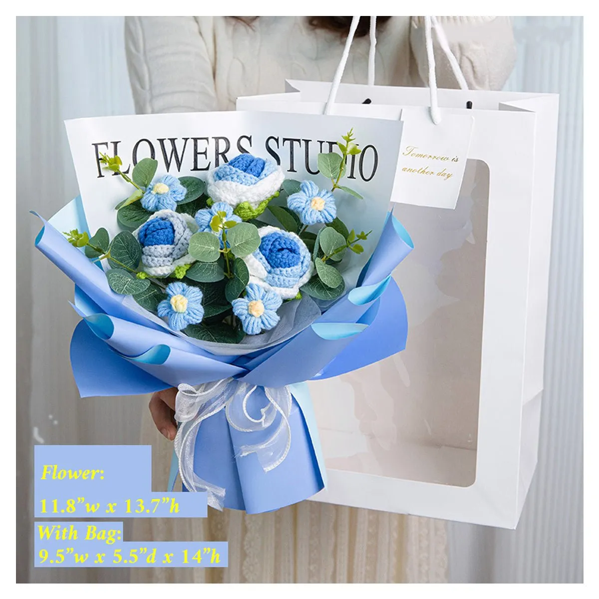 Crochet Flower Bouquet Roses LED Wedding Birthday Gift for Mom Girlfriend