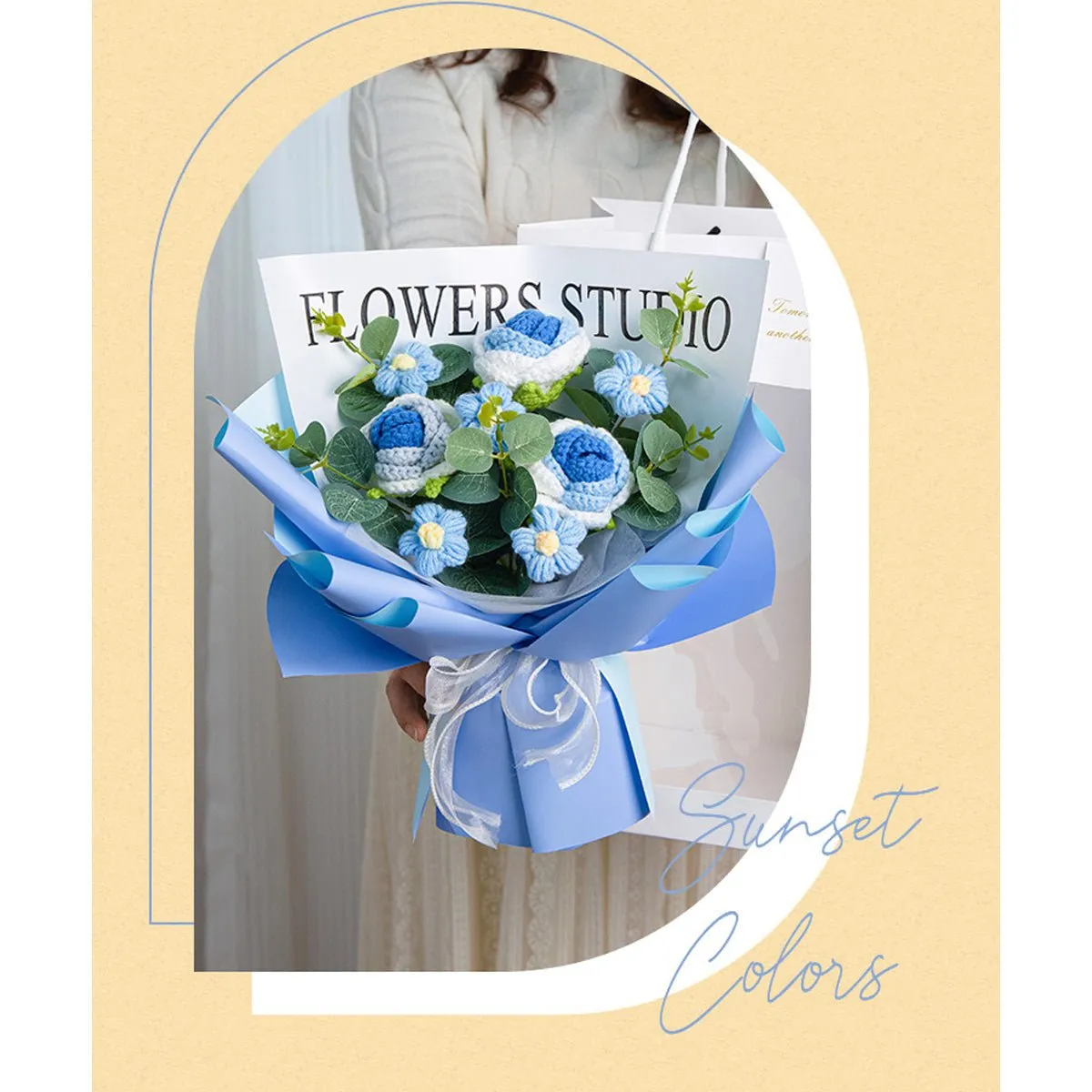 Crochet Flower Bouquet Roses LED Wedding Birthday Gift for Mom Girlfriend