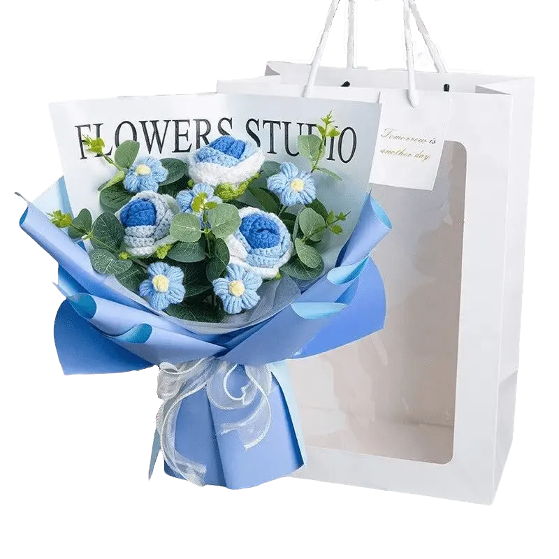 Crochet Flower Bouquet Roses LED Wedding Birthday Gift for Mom Girlfriend