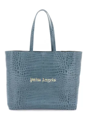 croco-embossed leather shopping bag