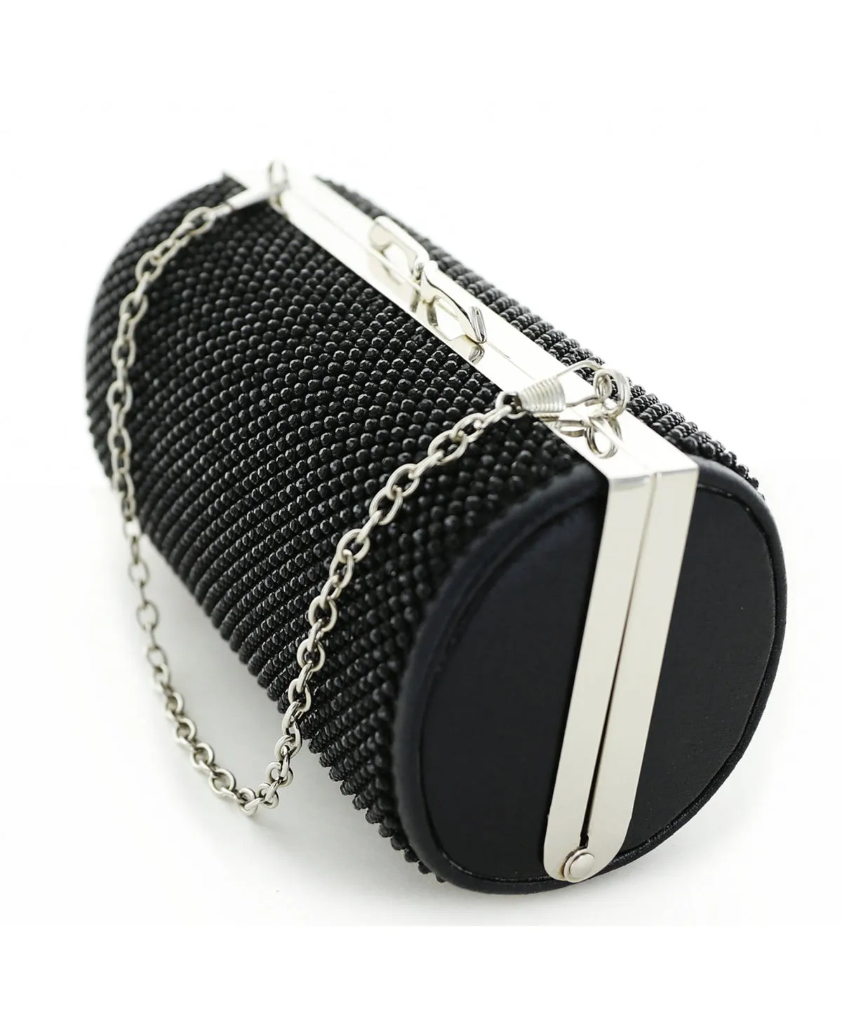Crystal Embellished Cylinder Clutch Evening Bag