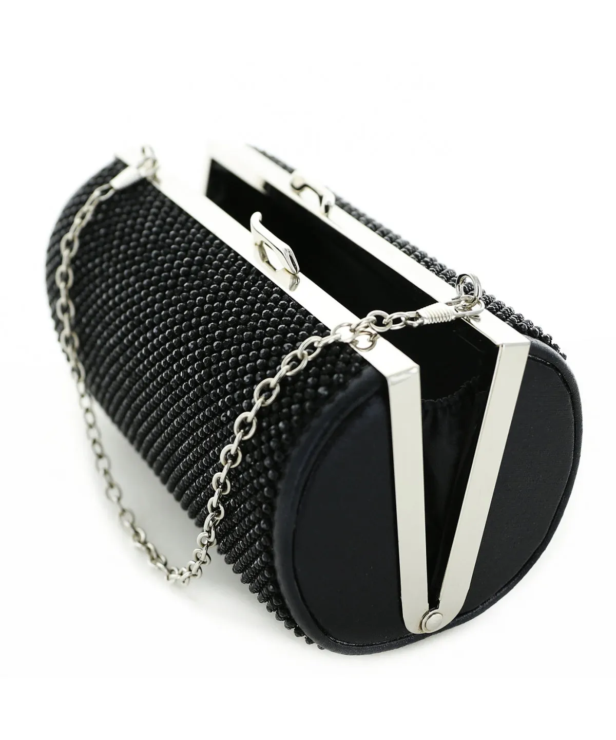 Crystal Embellished Cylinder Clutch Evening Bag