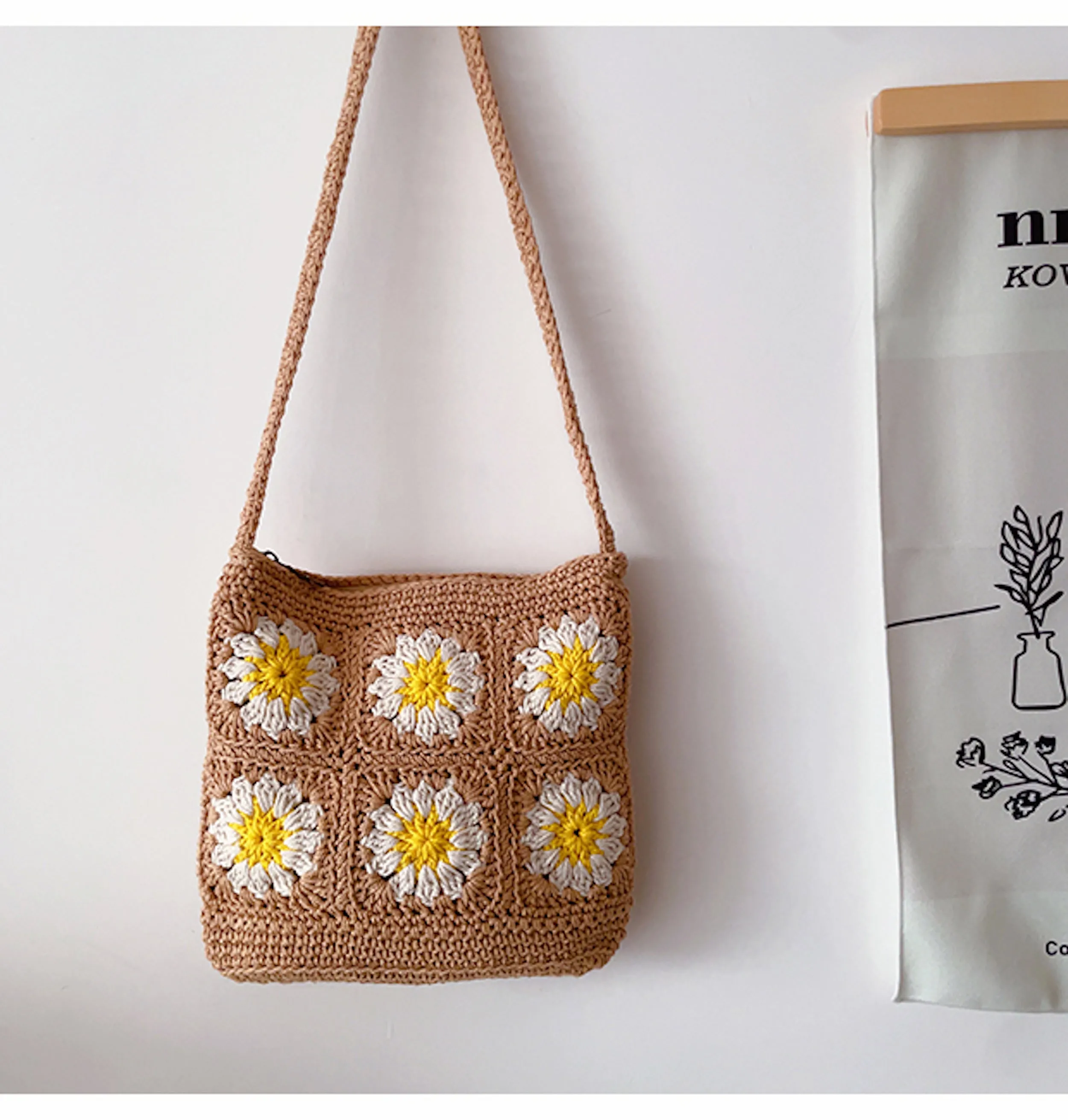 Elena Handbags Handmade Crochet Floral Square Shoulder Bag