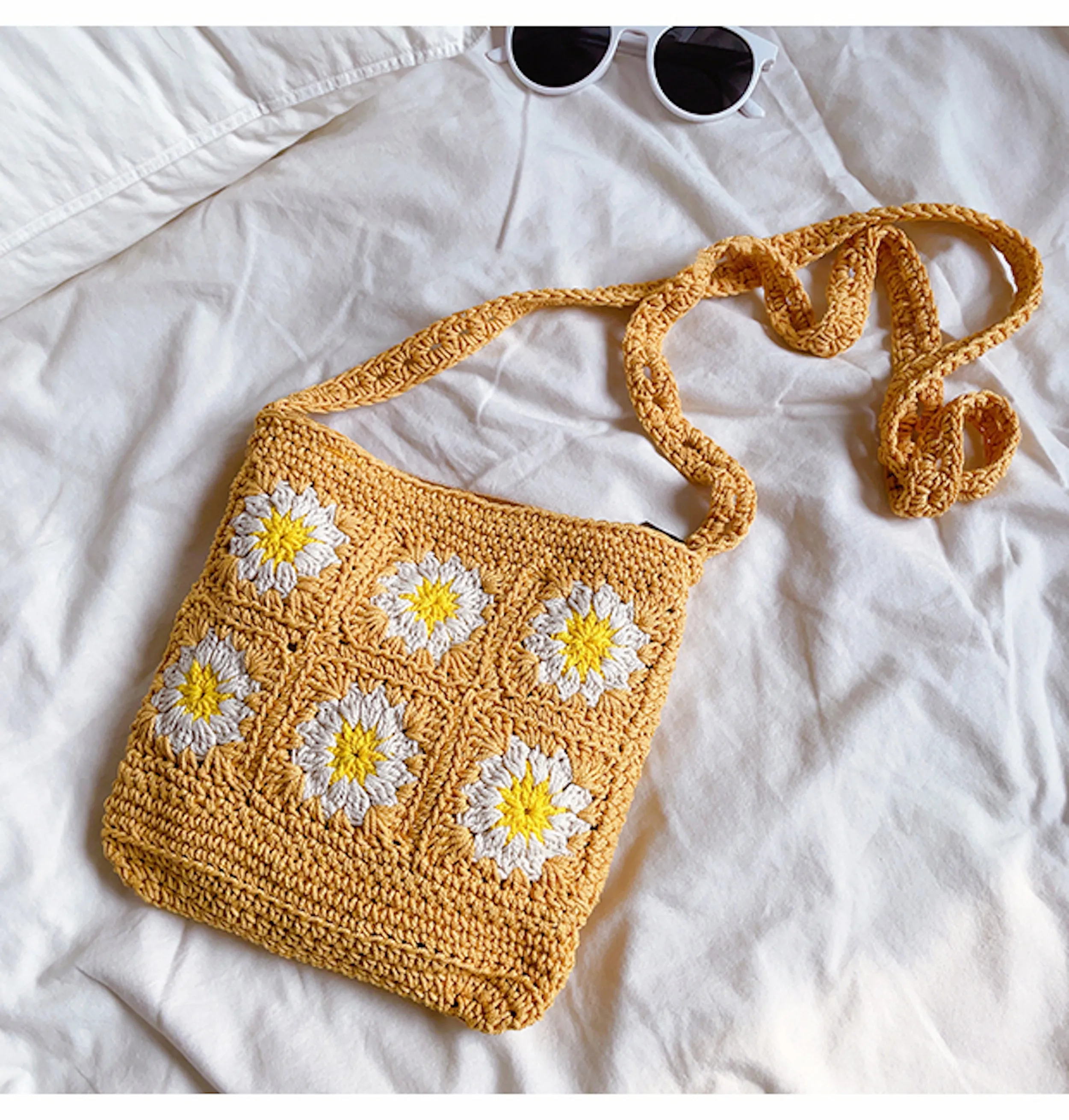 Elena Handbags Handmade Crochet Floral Square Shoulder Bag