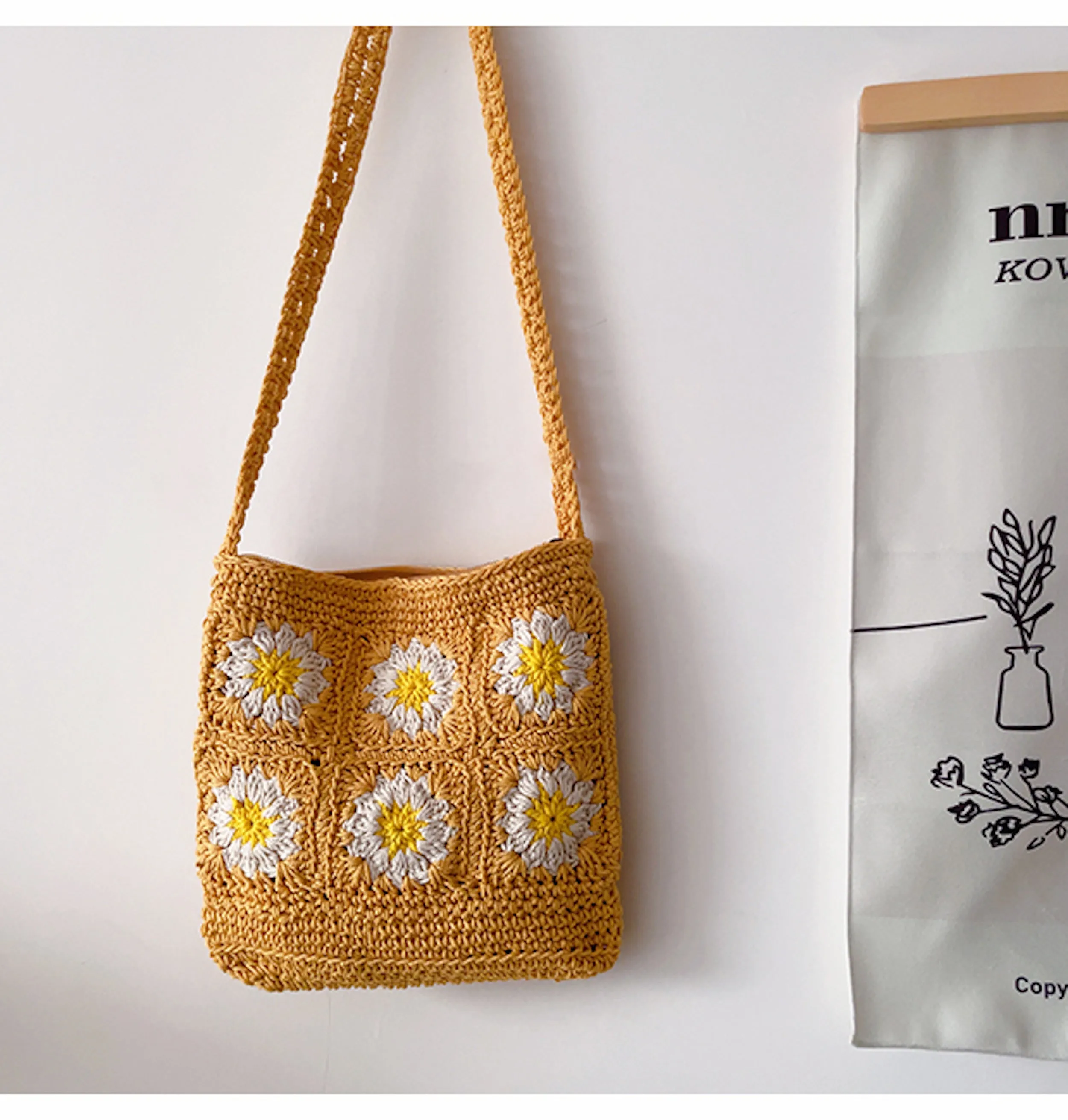 Elena Handbags Handmade Crochet Floral Square Shoulder Bag