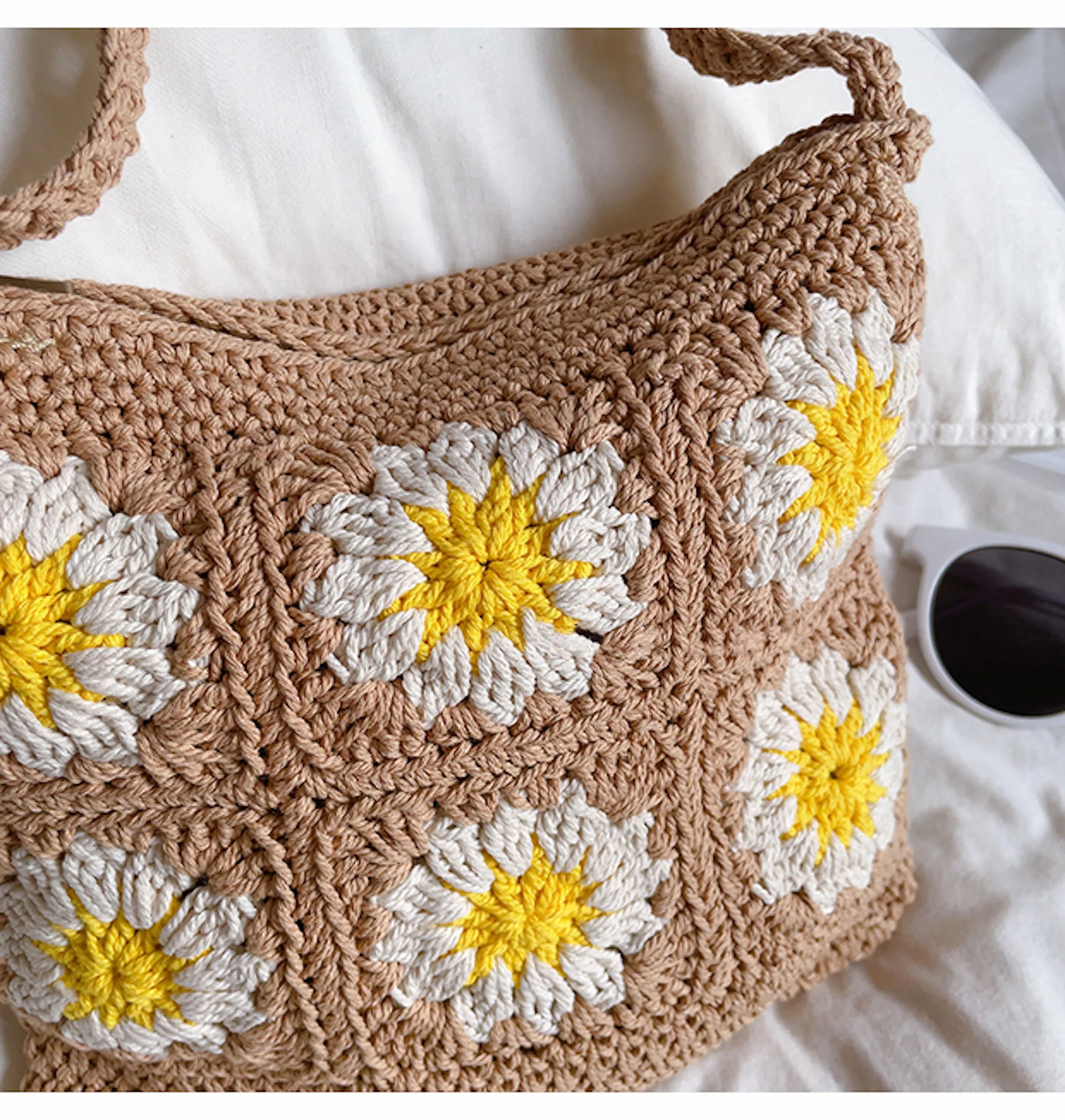Elena Handbags Handmade Crochet Floral Square Shoulder Bag