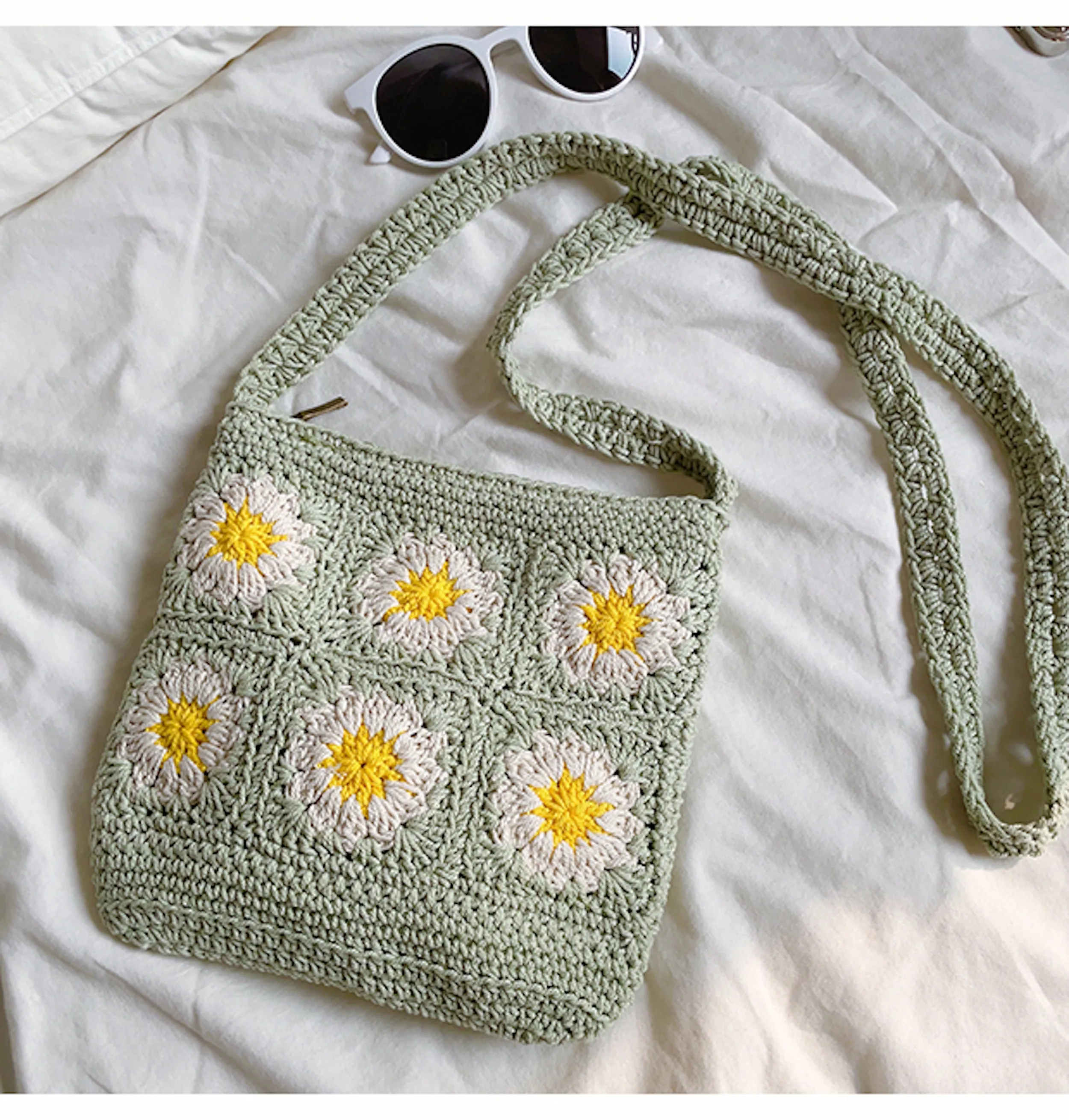 Elena Handbags Handmade Crochet Floral Square Shoulder Bag