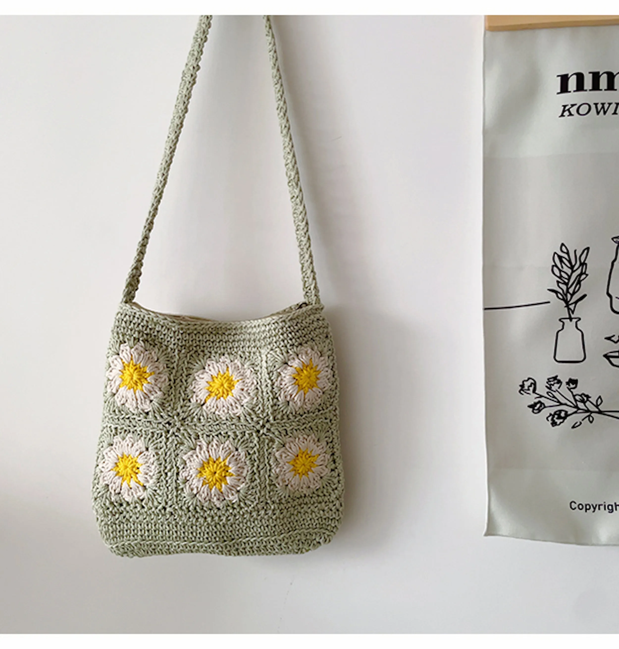Elena Handbags Handmade Crochet Floral Square Shoulder Bag