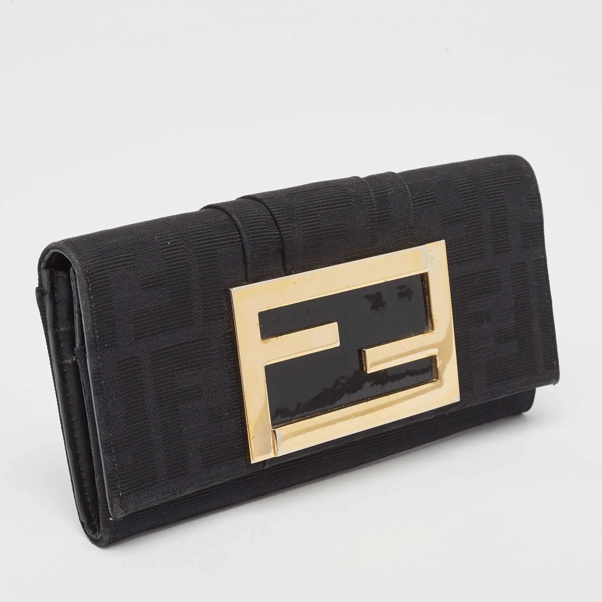 Fendi Black Zucca Canvas And Patent Leather Mia Continental Wallet
