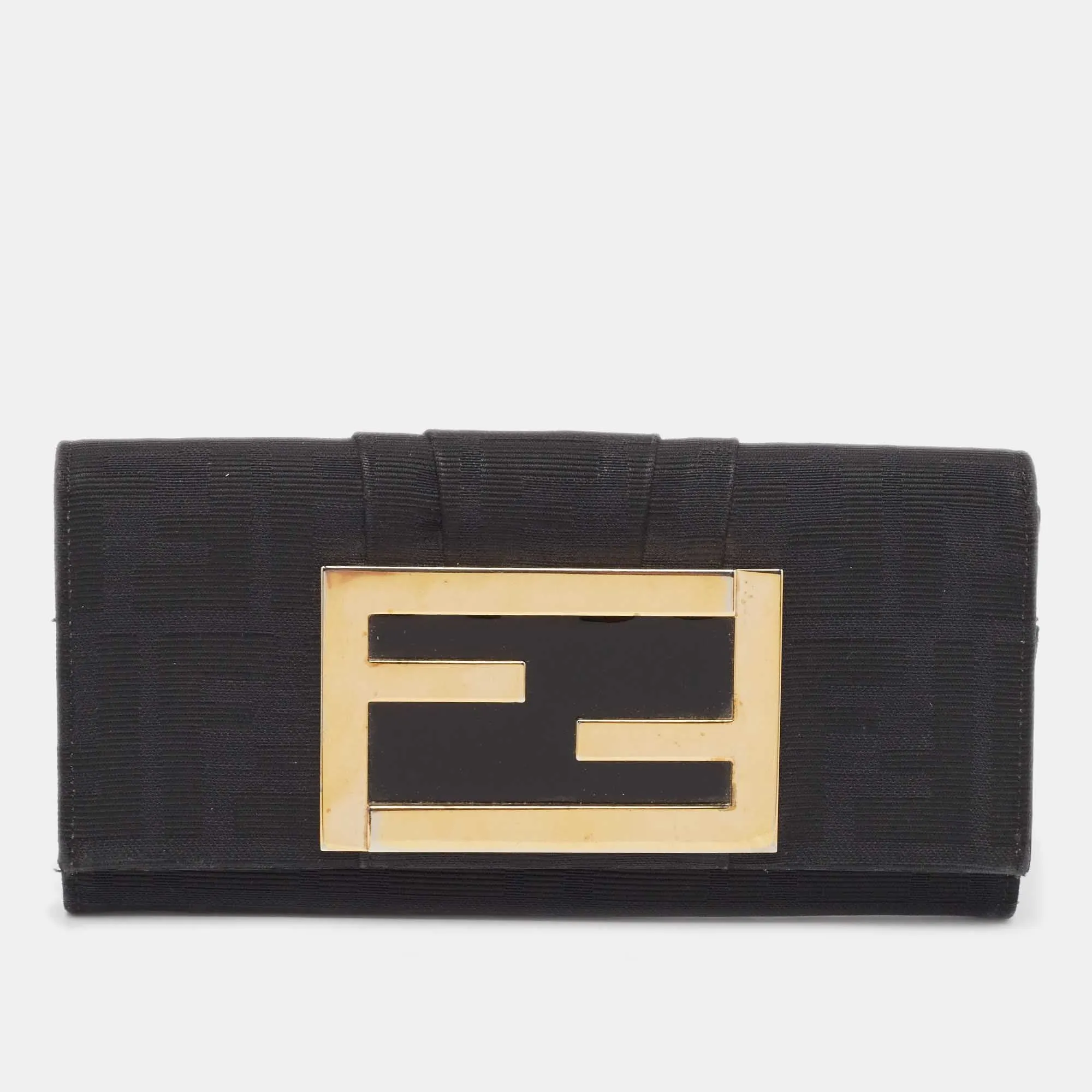 Fendi Black Zucca Canvas And Patent Leather Mia Continental Wallet