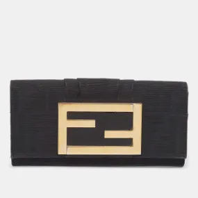 Fendi Black Zucca Canvas And Patent Leather Mia Continental Wallet