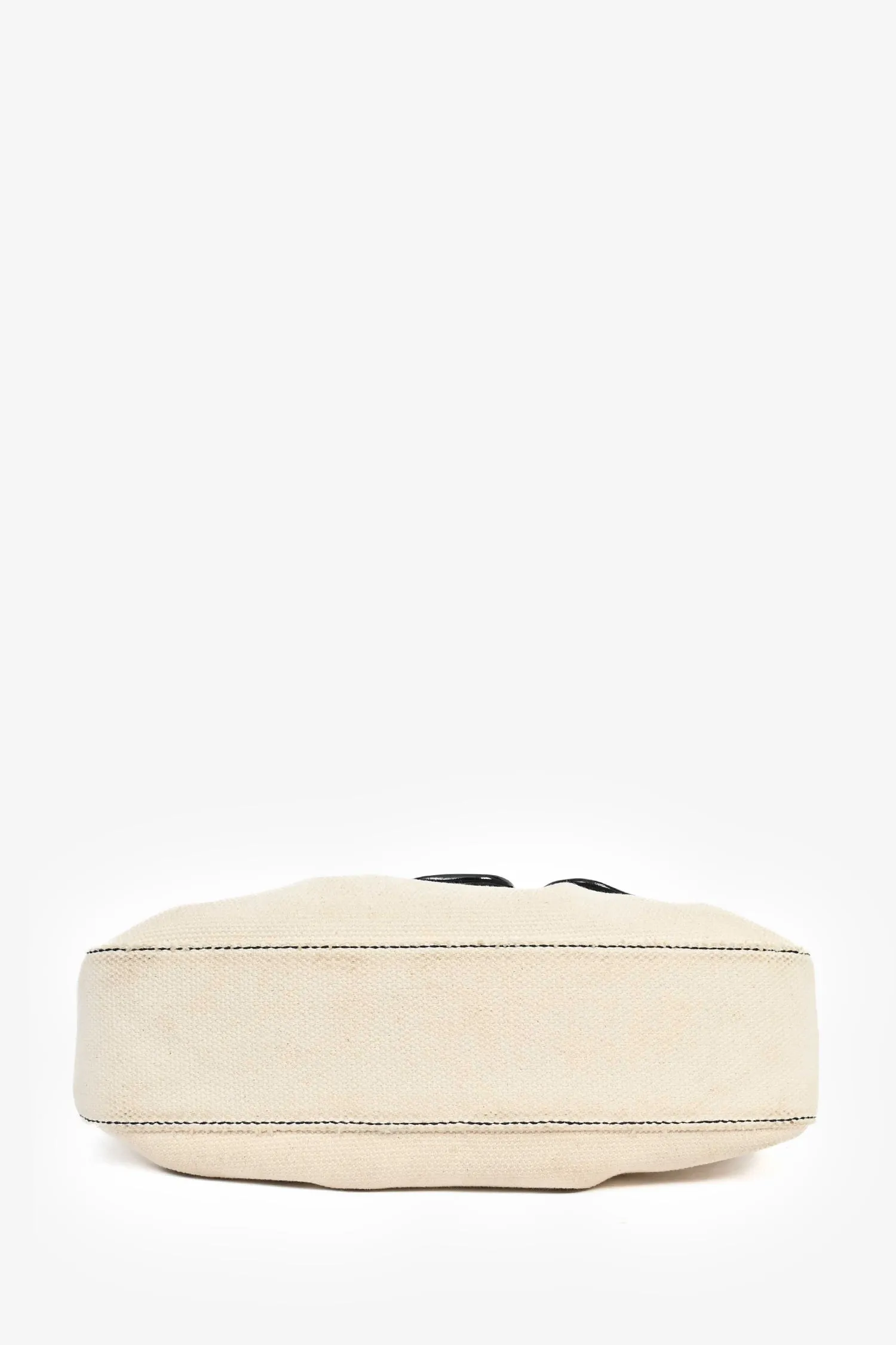 Fendi Vintage Cream Canvas Black Patent Leather Trim 'B Bis' Shoulder Bag
