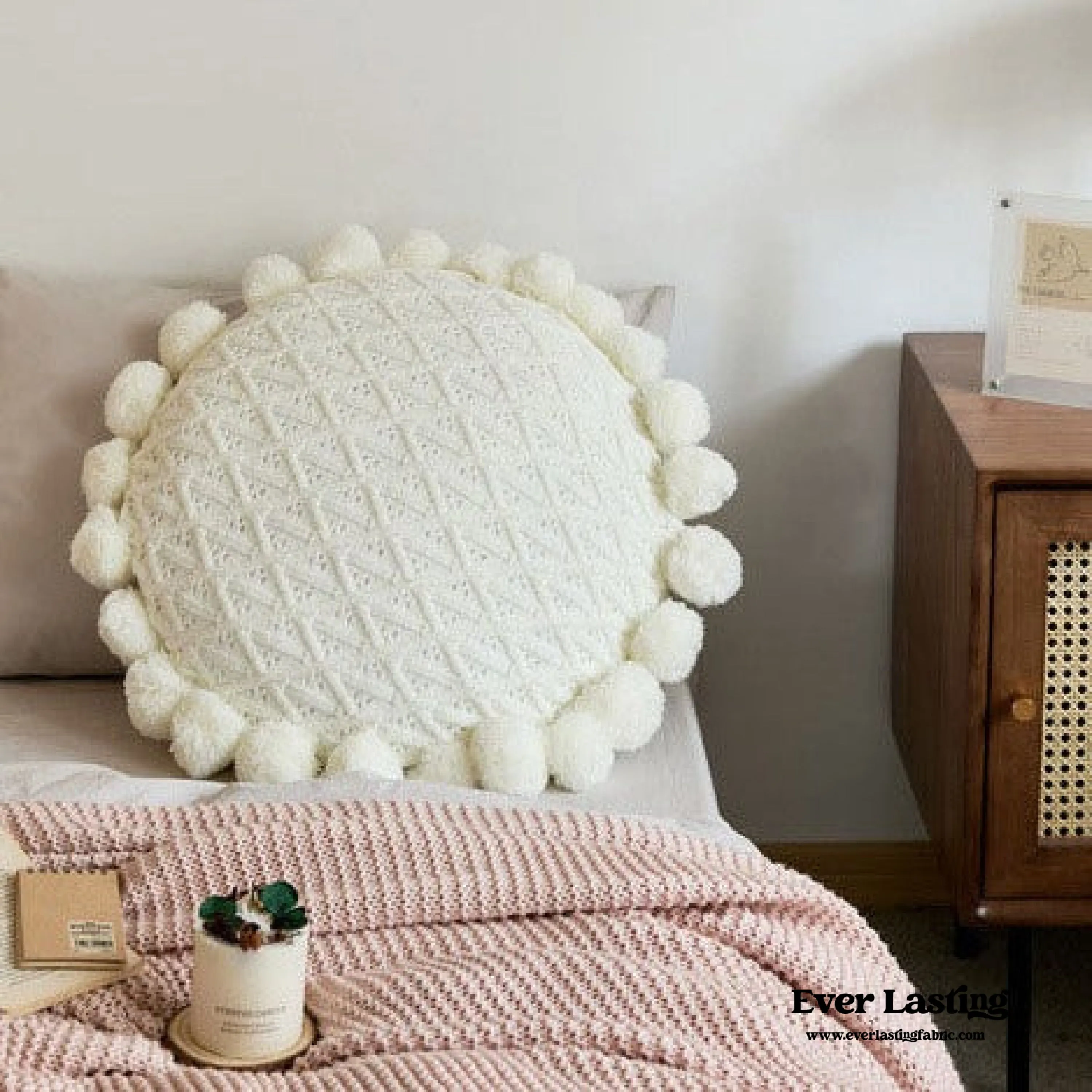 Fuzzy Ball Round Pillow / Pumpkin Orange