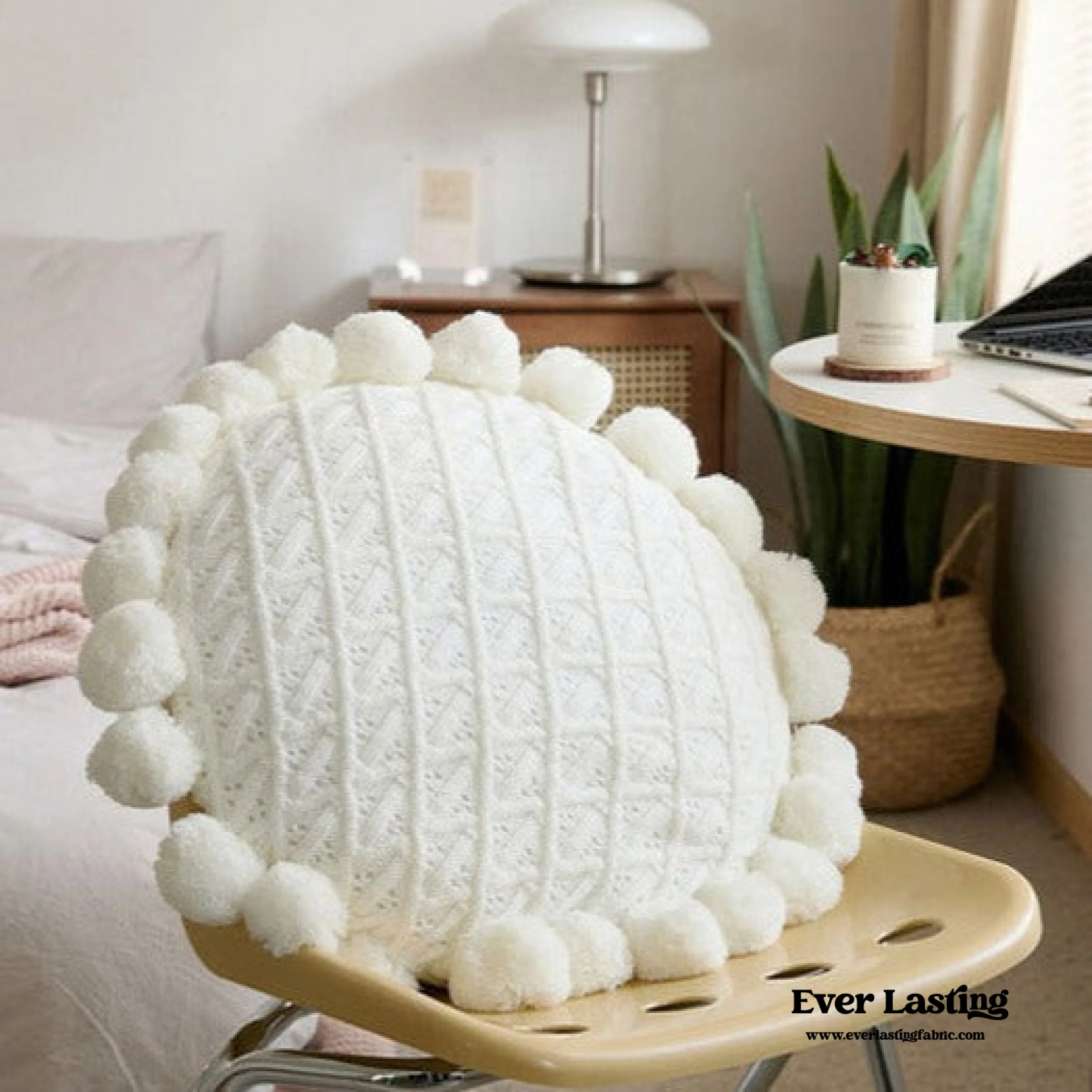 Fuzzy Ball Round Pillow / Pumpkin Orange