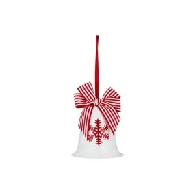 Gala Snowflake Bell with Bow Ornament White & Red