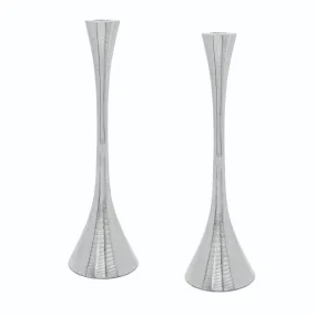Geometric Shabbat Candlesticks in Silver with Textured Design