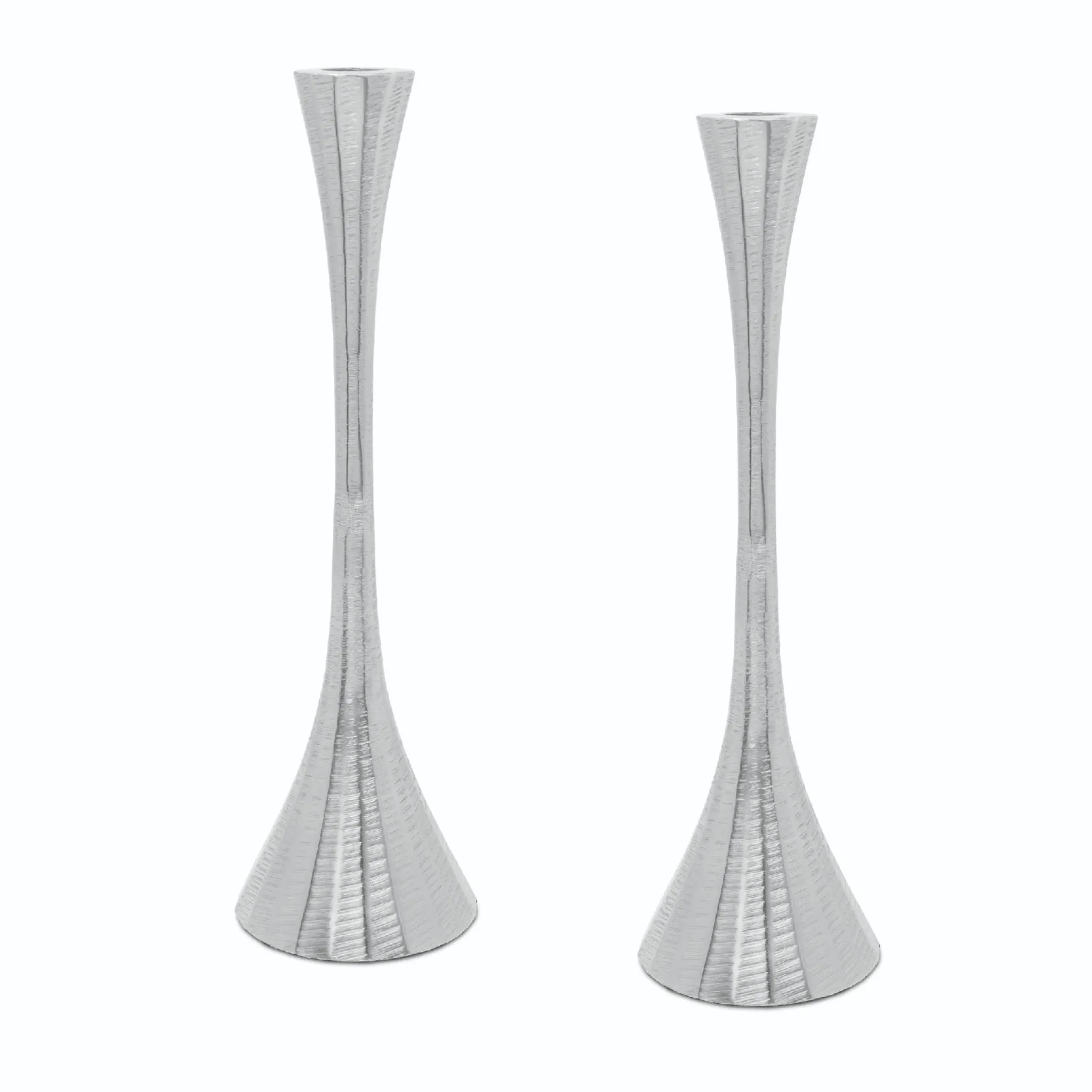 Geometric Shabbat Candlesticks in Silver with Textured Design