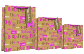 Happy Birthday Design Gift Bag 46 x 10 x 33cm - Rose Pink XL