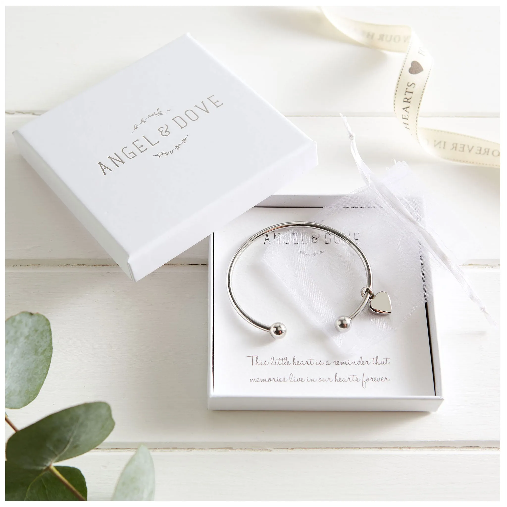 Heart Cremation Ashes Remembrance Bangle Sympathy Gift with Bag & Card