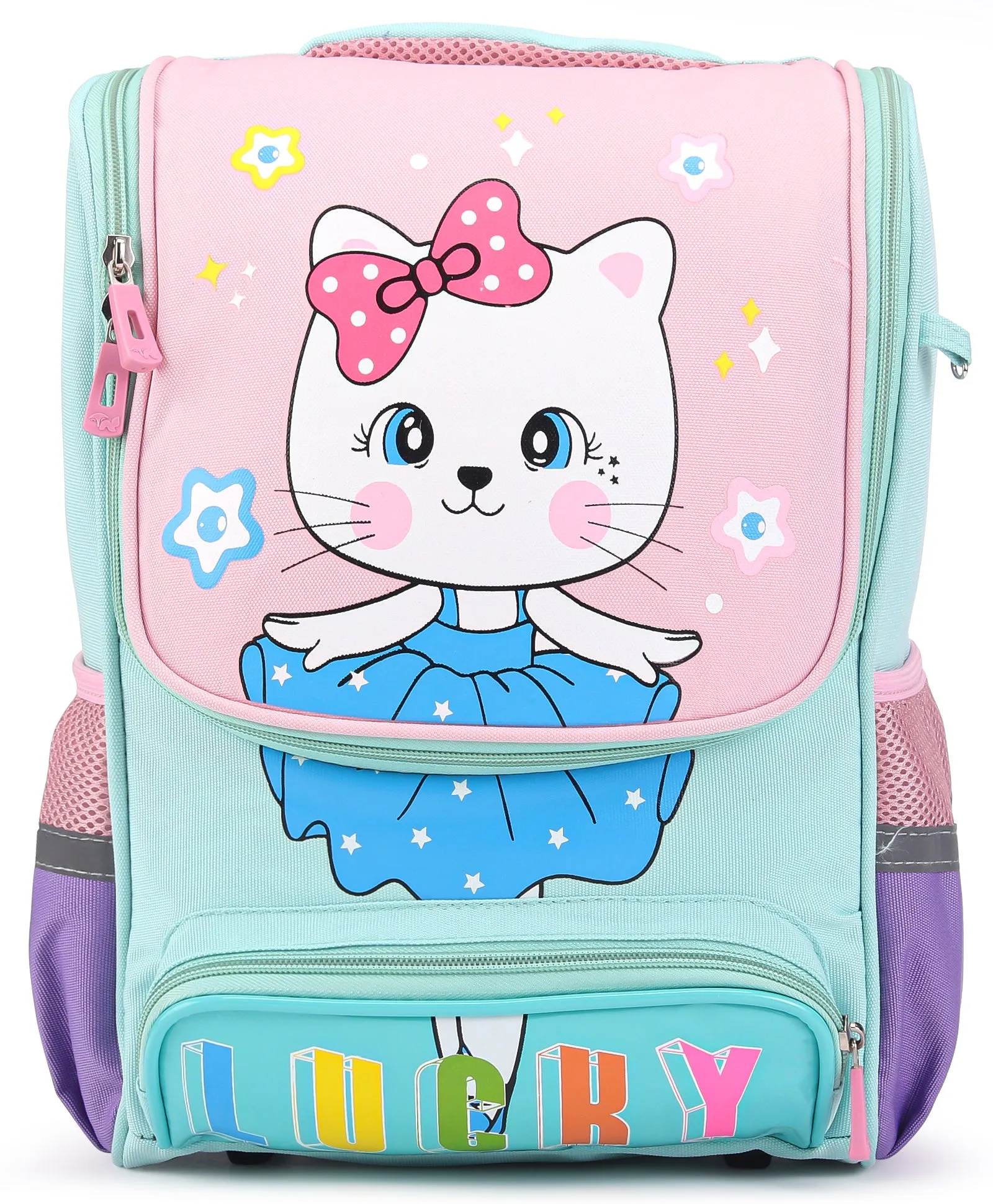 Kitten Print Front Open Backpack - Sea Green