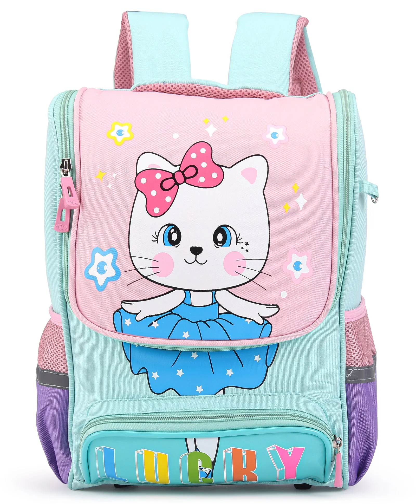 Kitten Print Front Open Backpack - Sea Green