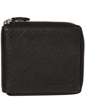 'Krieger' Black Zip Round Leather Wallet