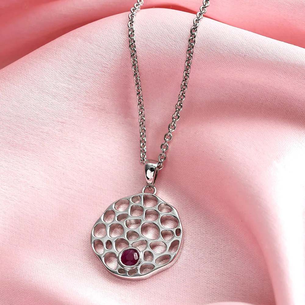 Lattice Disc Birthstone Pendant with FREE Chain