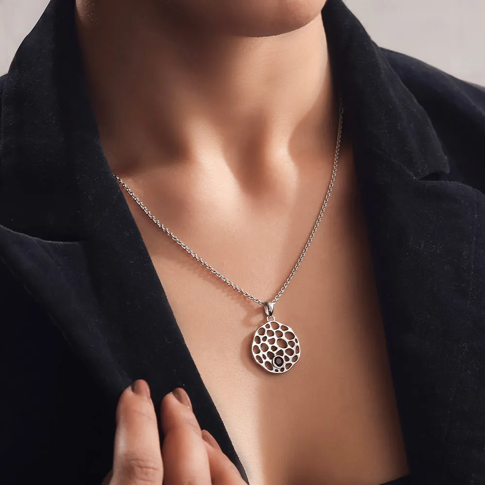 Lattice Disc Birthstone Pendant with FREE Chain