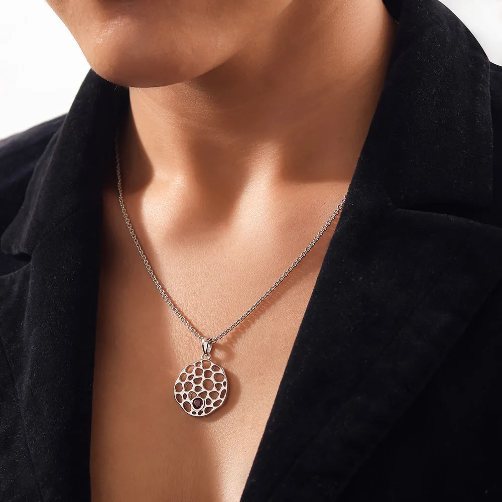 Lattice Disc Birthstone Pendant with FREE Chain