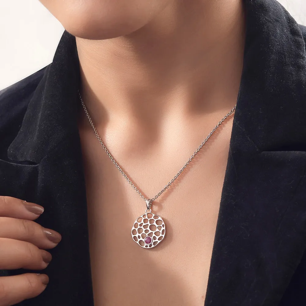 Lattice Disc Birthstone Pendant with FREE Chain